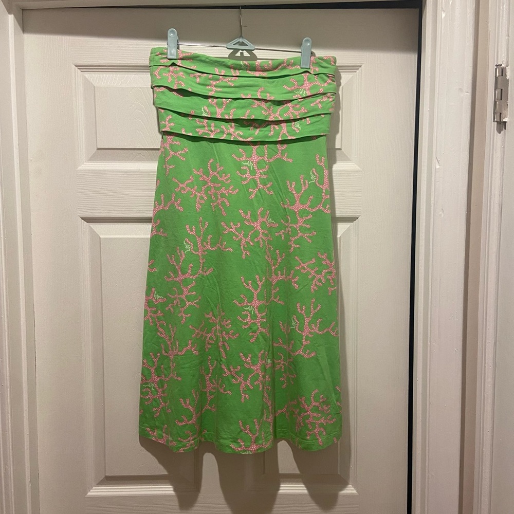 Lilly Pulitzer Petula jersey strapless dress, coral me crazy, size small